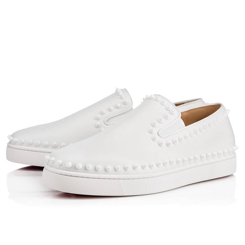 Men's Christian Louboutin Pik Boat Leather Slip On Sneakers - White [0893-576]